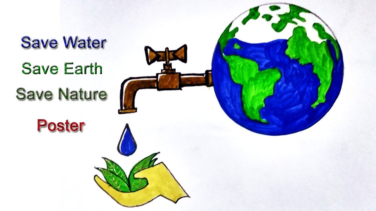 How To Draw Save Water/ Save Earth Poster Drawing Step By Step For Kids ...