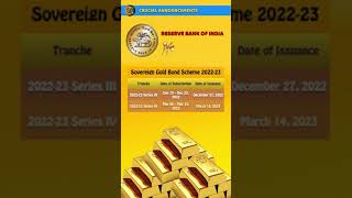 RBI Sovereign Gold Bond Scheme 2022-23 | Tranche III & IV | Date | SGB #shorts