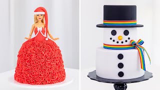 🎄Making CHRISTMAS CAKES at Home 🌈 BARBIE Doll CAKE ☃️ Rainbow SNOWMAN