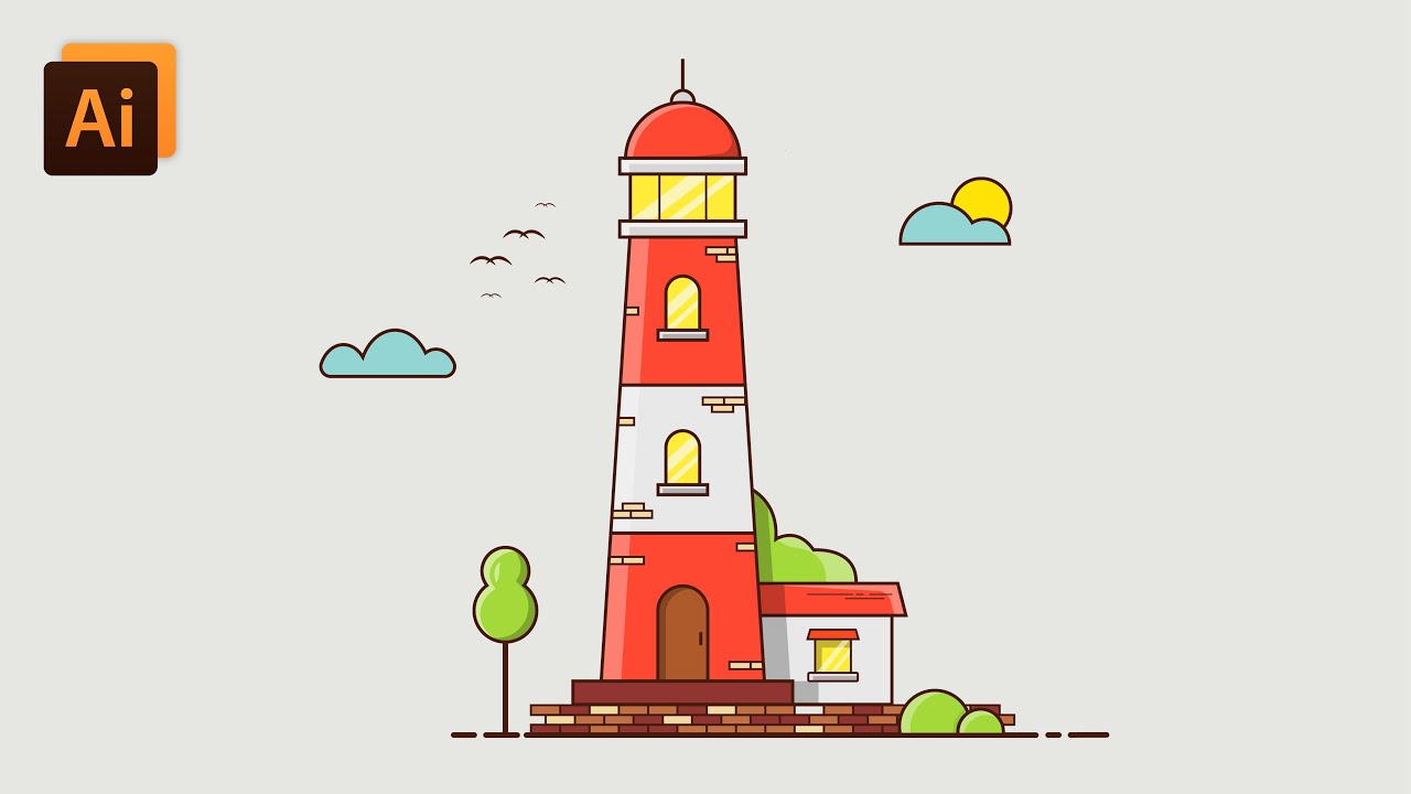 Create A Flat Design Lighthouse In Adobe Illustrator Flat And Outline