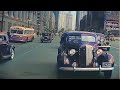 New York & Chicago (1930s-1940s) in color, Driving Downtown [60fps, Remastered] w/sound design added