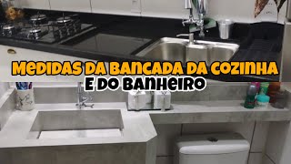 Medidas e detalhes da Bancada da cozinha no Granito Preto São Gabriel e do Banheiro em porcelanato