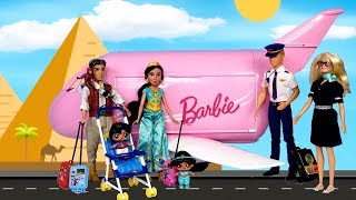 Barbie Doll LOL Aladdin Family Morning Travel Routine in Pink Barbie Airplane