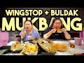 Wingstop Mukbang + Buldak Carbonara Noodles and Spicy Fire Noodles 먹방 Eating Show (Eat with Us!)