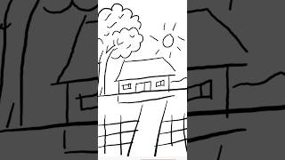 Village Scenery Drawing 😄😱 #shorts