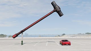 Giant Hammer vs Cars – BeamNG.Drive