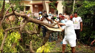 BJP state President Dilip Ghosh clears fallen trees