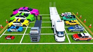 All Models and 5 Colors Of Police Cars🚔Transporting Police Cars With Many Truck Models🚓FS22