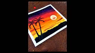 Sunset scenery drawing with oil pastel #shorts