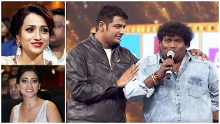 Shriya Saran & Trisha Enjoying Tamil Comedian Yogi Babu's Ultimate Fun With Sathish. Comedy at SIIMA