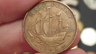 UK 1945 HALF PENNY Coin VALUE + REVIEW George VI