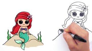 how to draw cute mermaid ariel drawing tutorial for kids - very easy #ariel #arieldrawing #tutorial