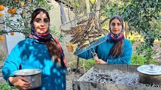 EPIC PERSIAN VEGETABLE  pilaf with fish 🐟, village style Feast ,rurallife and nature