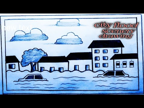 City Flood Scenery Drawing Easy For Beginners || Pencil Drawing ...