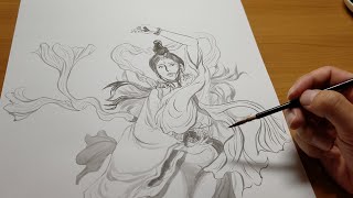 天女を描く　draw a celestial maiden