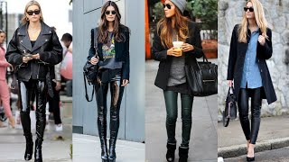 best Street style fashion of trendy leather latex skinny pants outfits/leather leggings