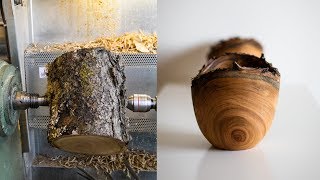 Woodturning - Log to Bowl - OD form - Satisfying woodturning