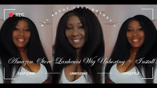 Amazon Store LANHEUNI 26” Kinky Straight Lace Front Human Hair Wig Unboxing + Install #amazonwigs