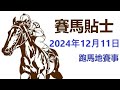 🔴 賽馬貼士 跑馬地賽事 (2024年12月11日)