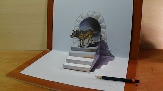 3D Art Drawing Wolf, How to Draw 3D Awesome Wolf, Trick Art