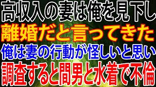 【修羅場】高収入の妻は俺を見下し離婚だと言ってきた。俺は妻の行動が怪しいと思い、調査すると間男と水着で不倫