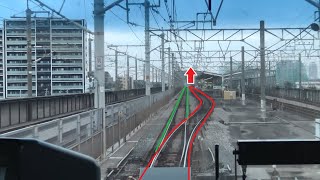 新幹線軌道と並走する埼京線の中浦和駅～南与野駅間を走行するE233系の前面展望