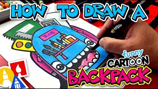 How To Draw A Funny Cartoon Back To School Backpack