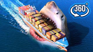 360 Shark Megalodon Bites The Ship - The Largest Shark In The World Vr 360 Video