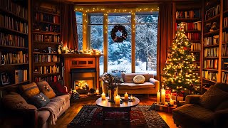 Cozy Christmas Bookstore Ambience 🎄 Relaxing Crackling Fireplace \u0026 Music for Unwind