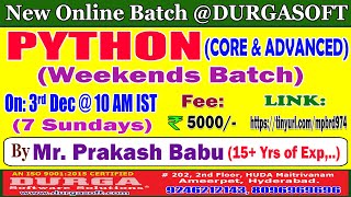 PYTHON (Weekends Batch) Online Training @ DURGASOFT
