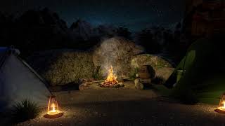 Campfire Ambience with Owls, Crickets, Night forest Sounds \u0026 Sleep 8 Hours