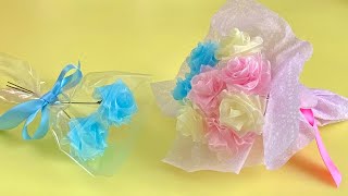 【DAISOリボン】ローズブーケの作り方／【Ribbon 】How to make ribbon roses Bouquet