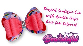 Twisted boutique bow with double loops handmade hair bow tutorial • how to make hair bows headbands