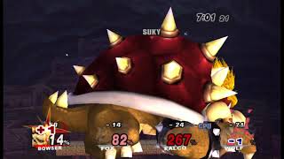 SSBB - Giant growing Bowser vs Star Fox (Fox, Falco, and Wolf)