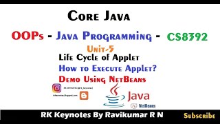 (Unit 5 - 04) Life Cycle of Applet | How to Execute Applet | NetBeans Demo | CS8392 | RK keynotes