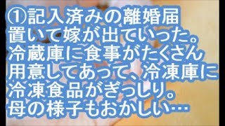 【1／4：報告者がキチ】記入済みの離婚届置いて嫁が出ていった。冷蔵庫には温めるだけの食事がたくさん用意してあって、冷凍庫には冷凍食品がぎっしり入ってて…。ついでに母の様子もおかしい…【ママ達の修羅場】