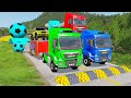 Double Flatbed Trailer Truck vs Speedbumps Train vs Cars | Tractor vs Train Beamng.Drive 058