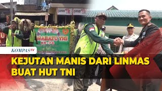 Momen Serunya Linmas Beri Hadiah Kejutan Koramil saat Ulang Tahun ke-78 TNI