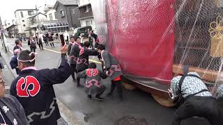 旧常滑地区祭礼2023（土） 北条字　神明車　神明社　宮入、 市場字 常磐車　転回