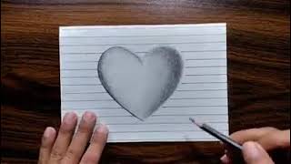 3D Heart on Line Paper - Trick Art Drawing