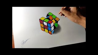 3d art rubik's cube hyperrealistic drawing