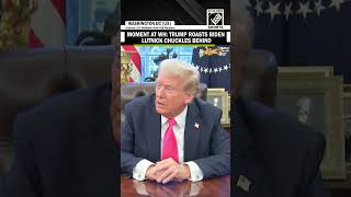 President Trump roasts Biden as Commerce Secretary Howard Lutnick chuckles standing behind POTUS