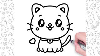 Easy Cat Drawing | How to Draw a Cute Kitten Easy | как нарисовать кошку | mushukni chizish