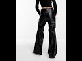 PULL&BEAR Faux Leather High Rise Wide Leg Trouser Pants Black Women | Asos