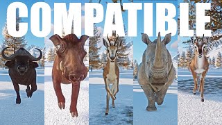 Compatible Species Category Speed Races in Planet Zoo included Buffalo, Warthog, Springbok etc