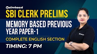 SBI CLERK PRELIMS | MEMORY BASED PREVIOUS YEAR PAPER 1 - Complete ENGLISH SECTION | Harshita Ma'am