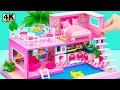 Building 2 Floor Summer Pink Villa with Large Swimming Pool from Cardboard ❤️ DIY Miniature House