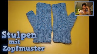 DIY, knit hand warmers with cable pattern and thumb, step by step knitting instructions