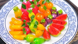 Fruit Shaped Mung Beans (Thai Dessert) - Kanom Look Choup ขนมลูกชุบ