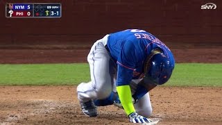 NYM@PHI: Cespedes hit by pitch on hand, leaves game